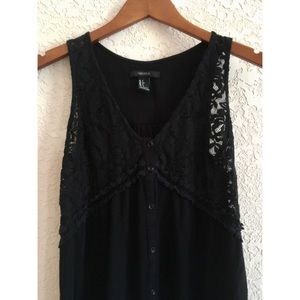 Black lace maxi dress front slit button up